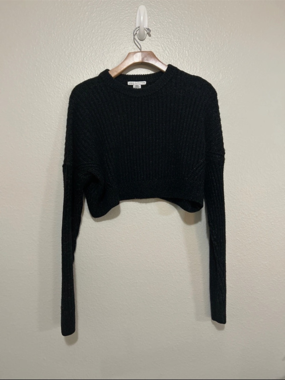 Urban Outfitters Cropped Black Ribbed Crewneck Sweater